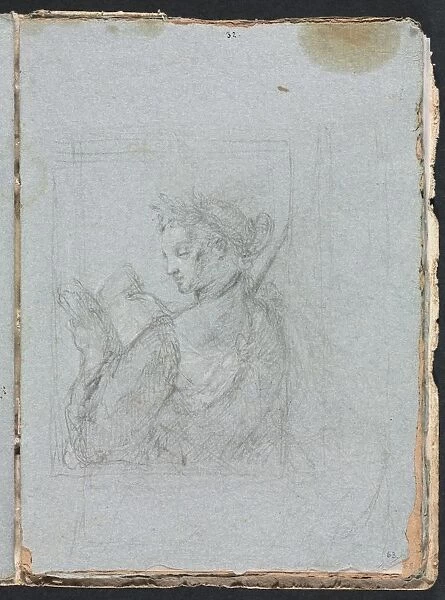 Verona Sketchbook: Female figure with open book (page 63), 1760. Creator: Francesco Lorenzi