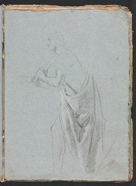 Verona Sketchbook: Standing male with drapery (page 19), 1760. Creator: Francesco Lorenzi (Italian