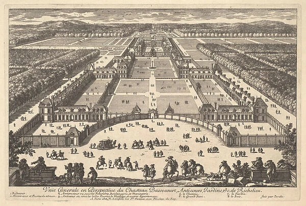 Veüe generale en Perspective du Chateau Bassecourt, Anticours, Jardins, &c