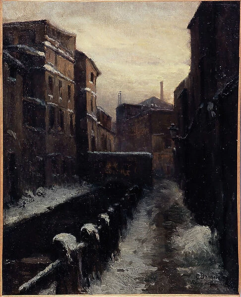 View of the Bievre, avenue des Gobelins (snow effect), c1900. Creator: Germain Eugene Bonneton
