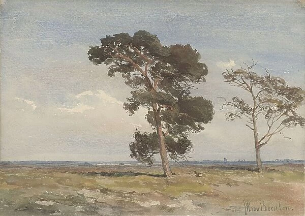 View of the heath with two trees, c.1835-1892. Creator: Jan Willem van Borselen