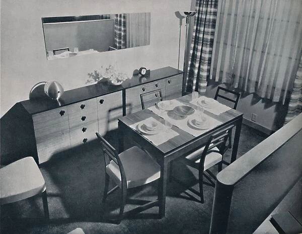 View in the living-dining room designed by Gilbert Rohde, 1936