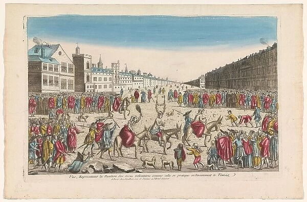 View of a mockery of cheaters on a square in Venice, 1759-c.1796. Creators: Louis-Joseph Mondhare, Anon