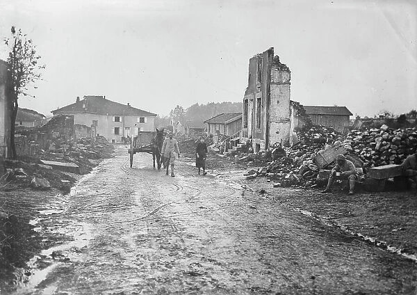 Village in the Somme, entrance to Albert, between c1915 and c1920. Creator: Bain News Service