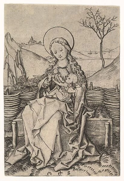 Virgin and Child on a Grassy Bench, ca. 1435-1491. Creator: Martin Schongauer