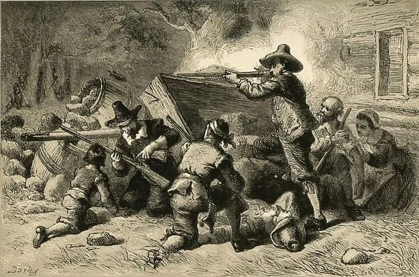 Virginians Defending Themselves Against Indians, (1877). Creator: Albert Bobbett