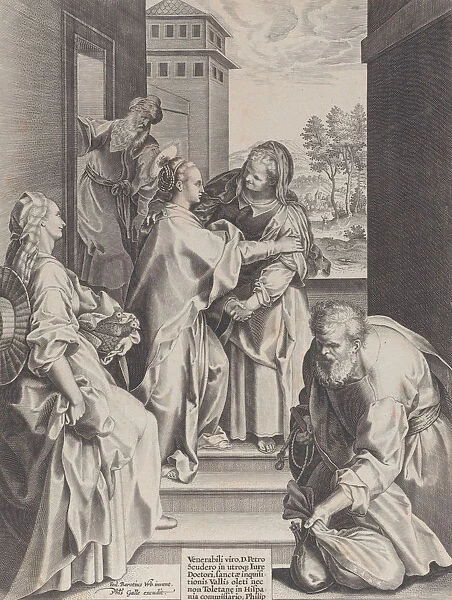 The Visitation, the Virgin and Saint Elizabeth embracing in the center