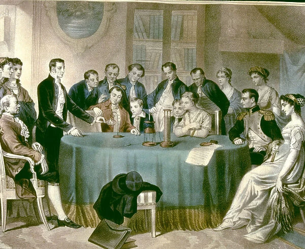 Volta presents his experiments to the First Consul Napoleon I Alessandro Volta Earl of Volta