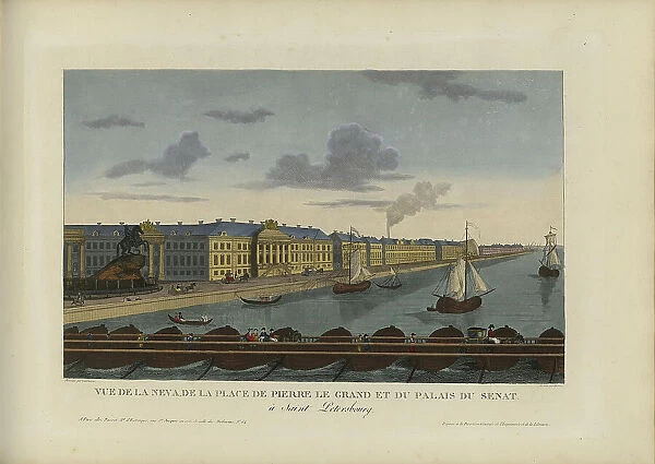 Vue de la Neva, de la place de Pierre-le-Grand et du palais du Sénat, à Saint-Pétersbourg, 1817-1824 Creator: Courvoisier-Voisin, Henri (1757-1830)