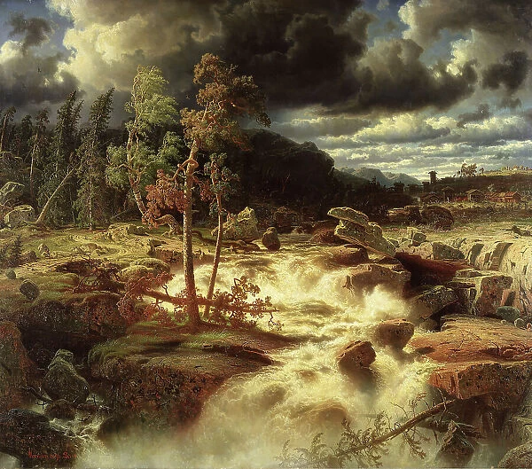 Waterfall in Småland, 1856. Creator: Markus Larsson