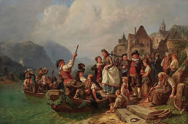 Wedding procession on the Rhine, ca 1860. Creator: Kindler, Albert (1833-1876)