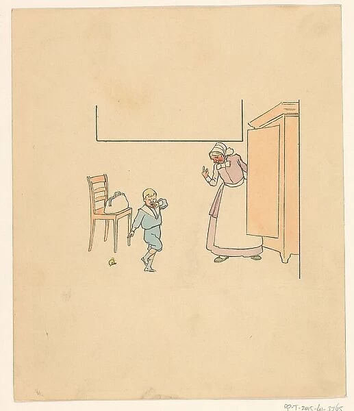 Wife and crying boy by a cupboard, c.1880-c.1910. Creator: Anon