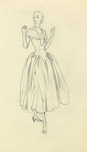 Woman in narrow-waisted dress, c1952. Creator: Shirley Markham