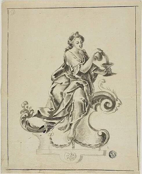 Woman Seated on Rococo Scroll, n.d. Creator: Unknown
