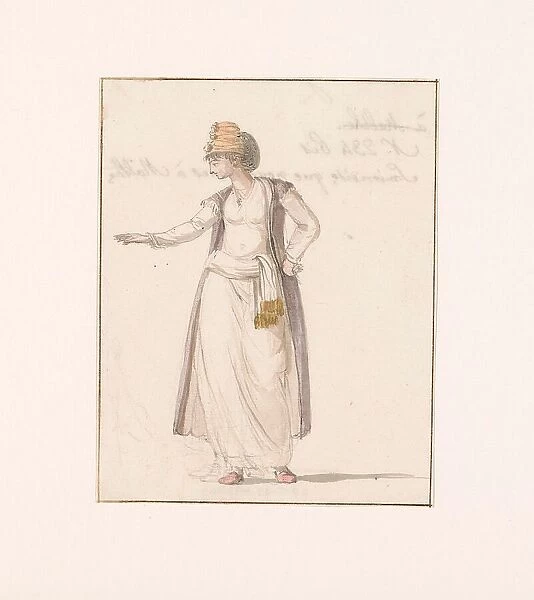 Woman from Smyrna in traditional costume, seen by the travel group in Malta, 1778. Creator: Louis Ducros