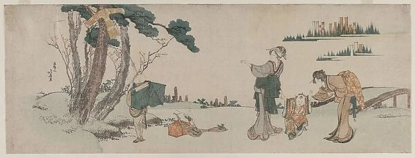 Women Distracting a Child whose Kite is caught in a Tree, c. 1800. Creator: Katsushika Hokusai