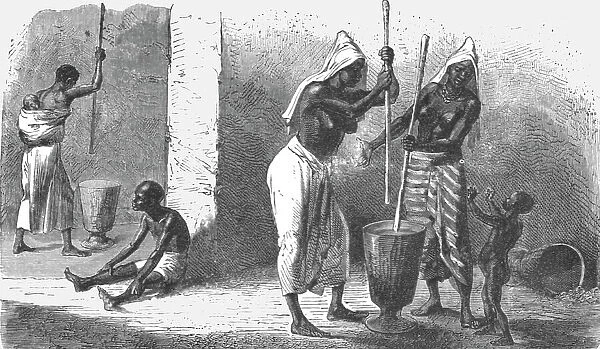 'Women pounding Millet; Journey from the Senegal to the Niger, 1875. Creator: Unknown