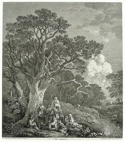 Wooded Landscape with Gypsies Gathered Round a Fire, 1753 / 54. Creator: Thomas Gainsborough