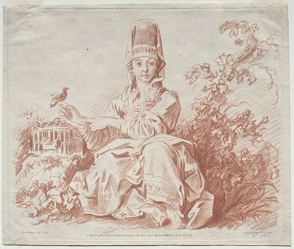 Young Girl Holding a Bird. Creator: Gilles Demarteau (French, 1722-1776)