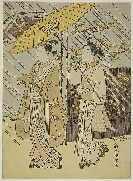 A Young Male Actor on Parade in Autumn Rain, c. 1765  /  70. Creator: Suzuki Harunobu