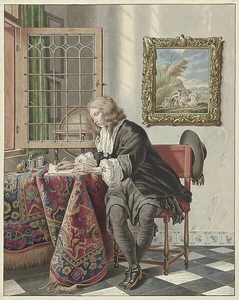 Young man writing at a window, 1734-1785. Creator: Jan Stolker