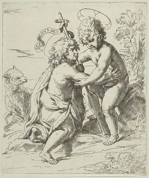The young Saint John the Baptist kneeling before the young Christ who embraces him, ca. 1600-1640. Creator: Anon