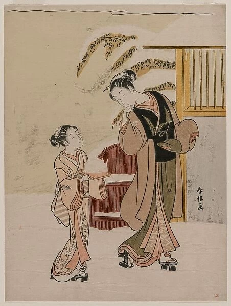Young Woman Admiring a Snow Rabbit, late 1760s. Creator: Suzuki Harunobu (Japanese, 1724-1770)