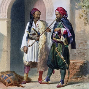 Arnaout and Osmanli soldiers in Alexandria, Egypt, 1848. Artist: Mouilleron