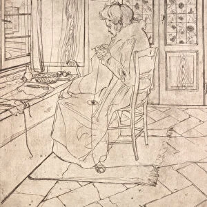 The Artists Mother Crocheting, 1907. Creator: Umberto Boccioni