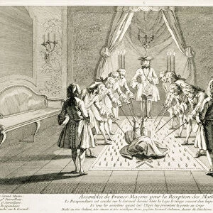 Assembly of Freemasons for the initiation of a master, c1733