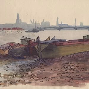 Barges on the Thames in London, 1951. Creator: Shirley Markham