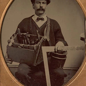 Carpenter Holding a Bag of Tools and a Square, 1880-90s. Creator: Unknown