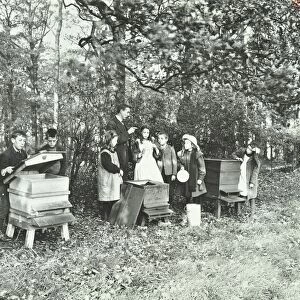 Children feeding bees for the winter, Shrewsbury House Open Air School, London, 1909