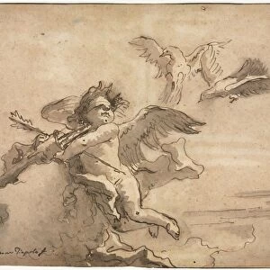 Cupid Blindfolded and Two Doves, 1757 or after. Creator: Giovanni Domenico Tiepolo (Italian