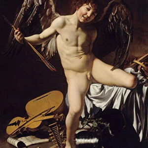 Cupid as Victor, ca 1601. Artist: Caravaggio, Michelangelo (1571-1610)