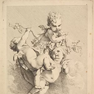 Three Cupids Playing with Vine Branches. Creator: Louis Felix de la Rue
