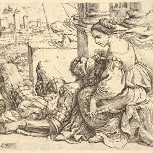 Delilah holding Samsons hair and a pair of scissors, 1620-30. Creator: Giuseppe Caletti