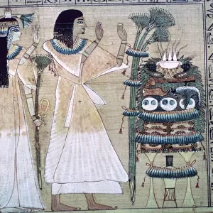 Depiction of a man and his wife making offerings to Osiris