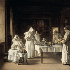 Dinner at the Hospice of Beaune, France, late 19th / early 20th century. Artist: Claude Joseph Bail