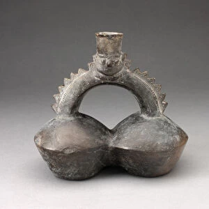 Double-Chambered Vessel with Serrated Stirrup Spout in Form of Human Head, A. D. 1200 / 1450