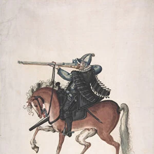 Drawing of a Mounted Arquebusier (Soldier on Horseback), late 16th century