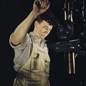 Drill press operator, Allegheny Ludlum Steel[e] Corp. Brackenridge, Pa. 1941?. Creator: Alfred T Palmer