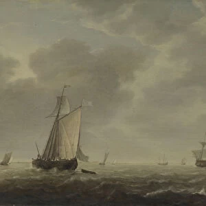 A Dutch Man-of-war and Various Vessels in a Breeze, c. 1640. Artist: Vlieger, Simon de (1601-1653)