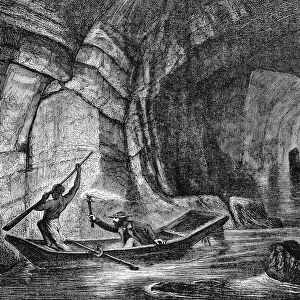 Exploring a subterranean river in the Mammoth Cave, Kentucky, USA, c1870