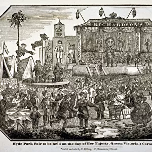 A fair held at Hyde Park during Queen Victorias coronation in 1838