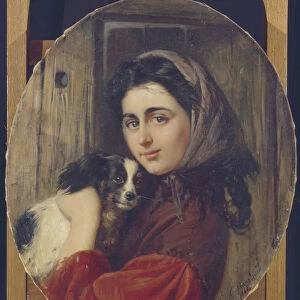 Girl With Small Dog. Artist: Makovsky, Konstantin Yegorovich (1839-1915)