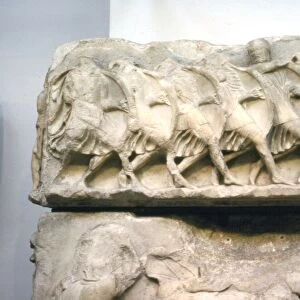 Greek relief, Greek soldiers form a Phalanx, 5th century BC