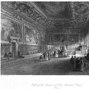 Hall of the Council of Five Hundred, Venice, Italy, 19th century. Artist: E Challis