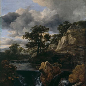 Hilly landscape with a waterfall. Artist: Ruisdael, Jacob Isaacksz, van (1628 / 29-1682)