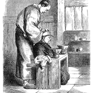 A Japanese barber - from a sketch by our special artist, 1864. Creator: Unknown